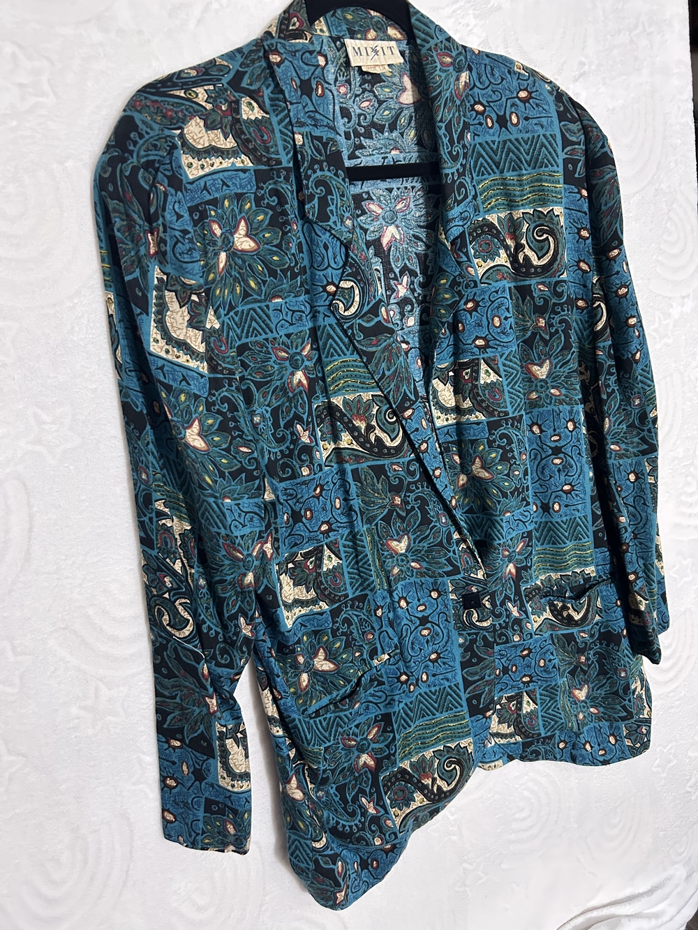 Mixit Teal Floral Paisley Open Blazer Vintage
